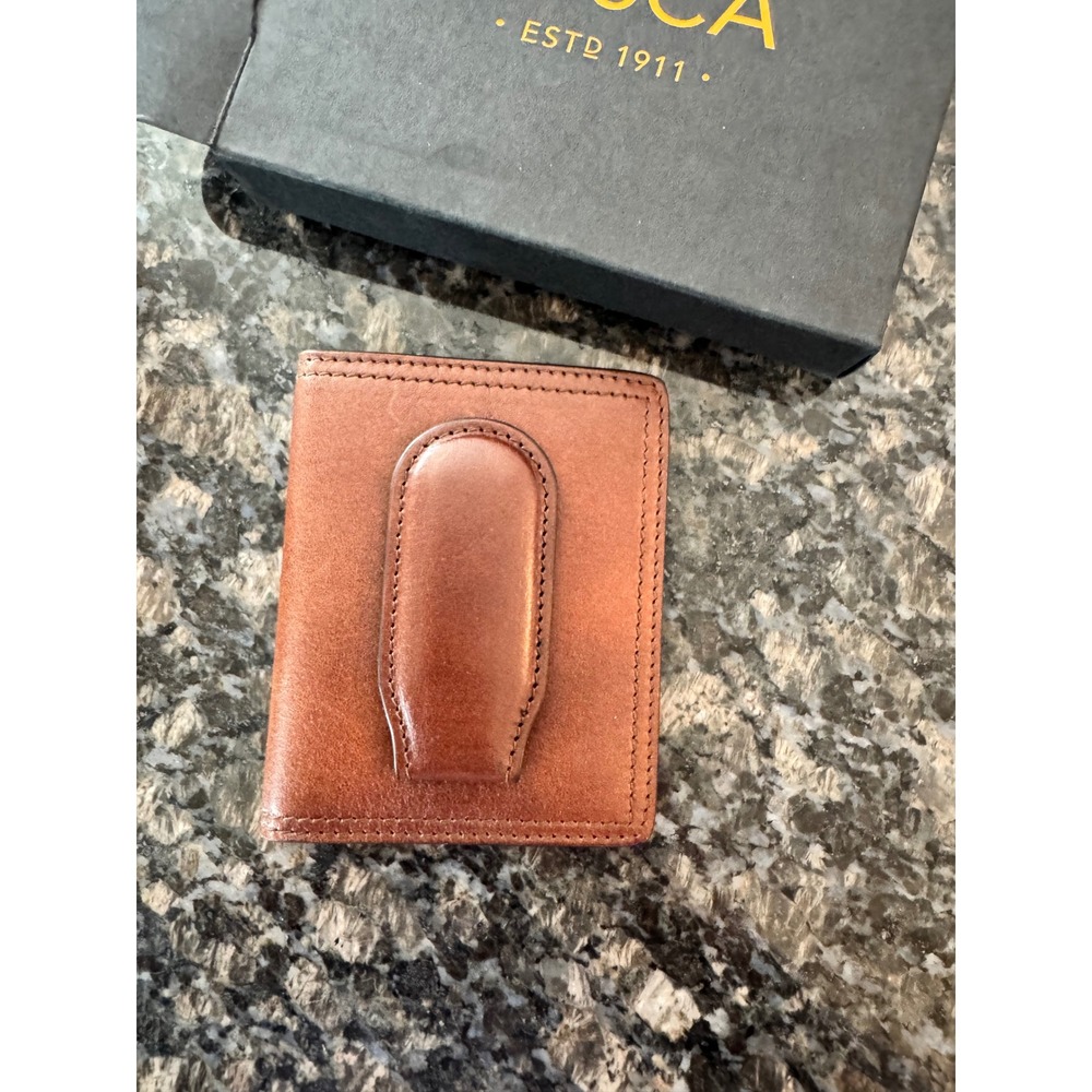 Bosca Mens Deluxe Front Pocket Wallet Dark Brown Leather Money Clip 91-718 New